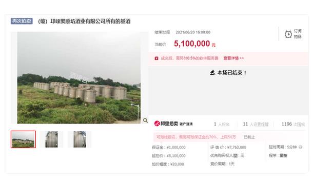 四川一**酒企637噸白酒拍出510萬元，破產(chǎn)重整7000萬元被接盤